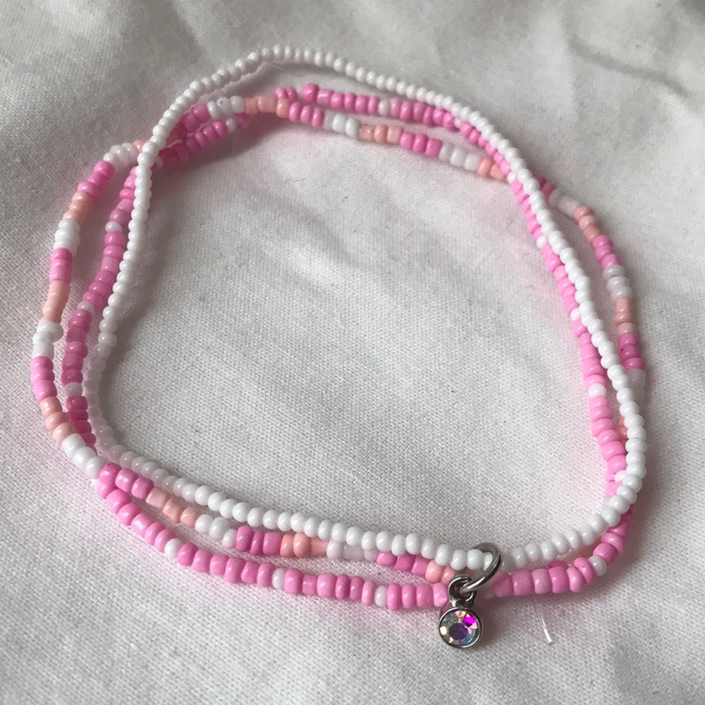 Pink seed bead anklet set